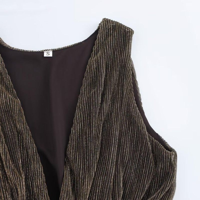 Kaslead New Arrival Women's Clothing Fashion Style Fashion Minimalist Elegant Deep V Cinched Sleeveless Long Dress