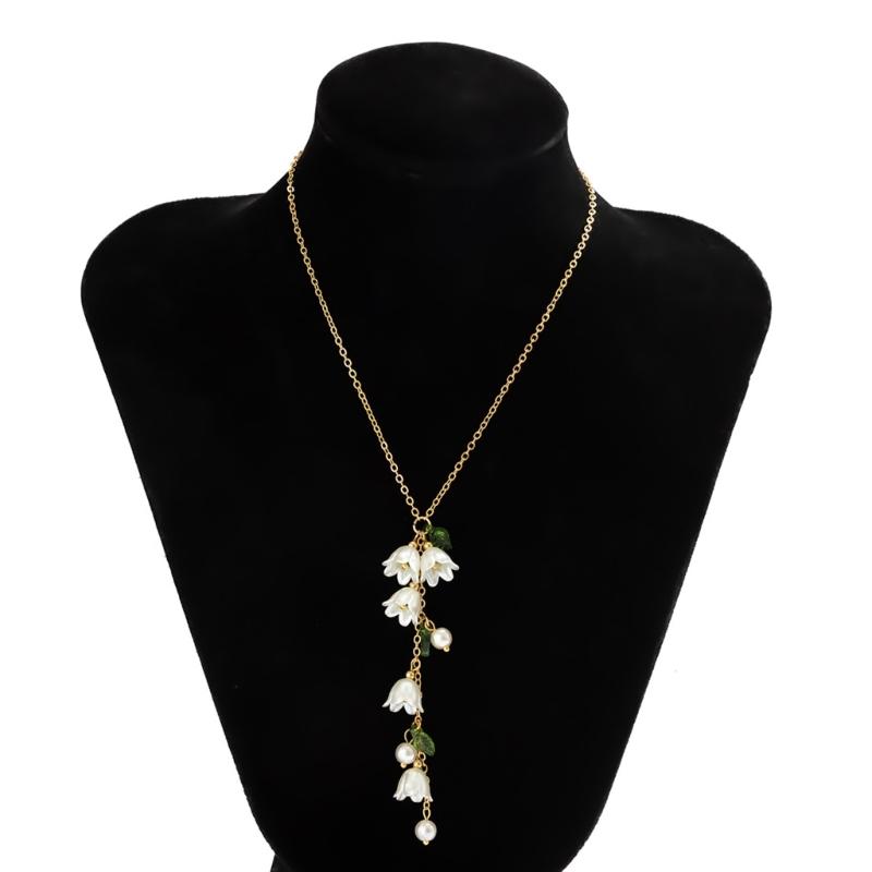Unique Flower Fringe Necklace Elegant Bell Orchids Preal Leaf Charm Choker Dangle Earring Jewelry Gift Party Ornament