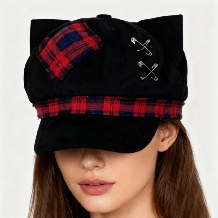 Punk Berets Kitten Ear Unisex Headwear Accessory for Women Men Cabbie Hat for Halloween Cosplay Party Outfit