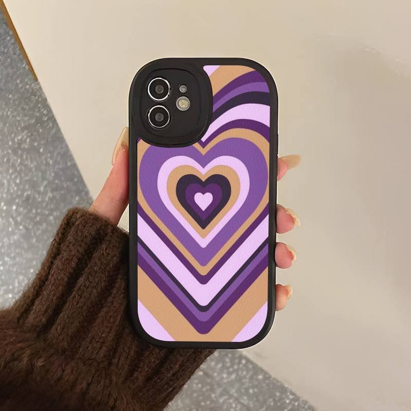 Heart Circle Phone Case Hard Leather Phone Case for iPhone 13 12 Mini 11 14 Pro Max Xs X Xr 7 8 Plus 6 6s Se 2022 Silicone Cover