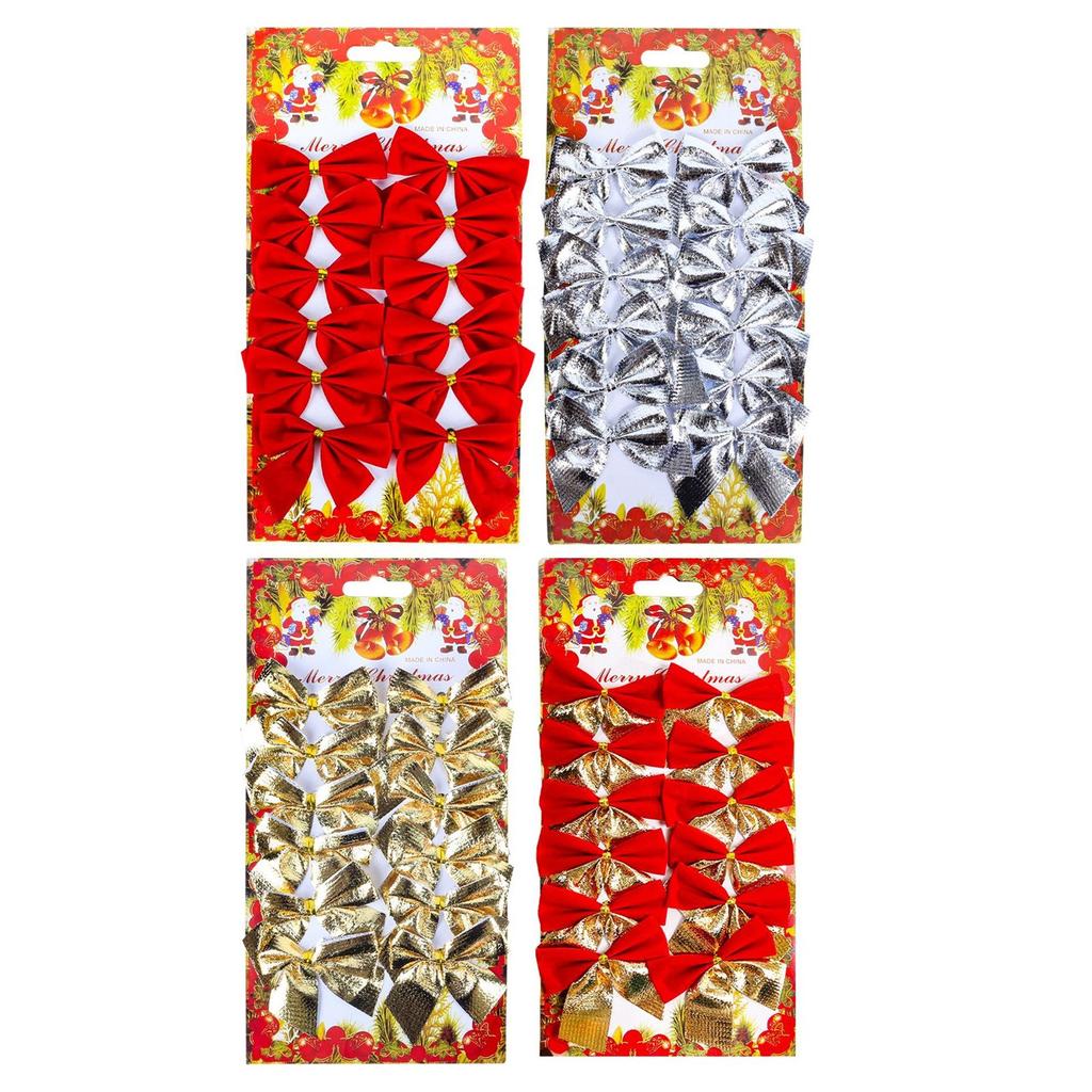 12pcs/pack Christmas Decorations Flocking Gold Red Christmas Bow Christmas Tree Wreath Pendant