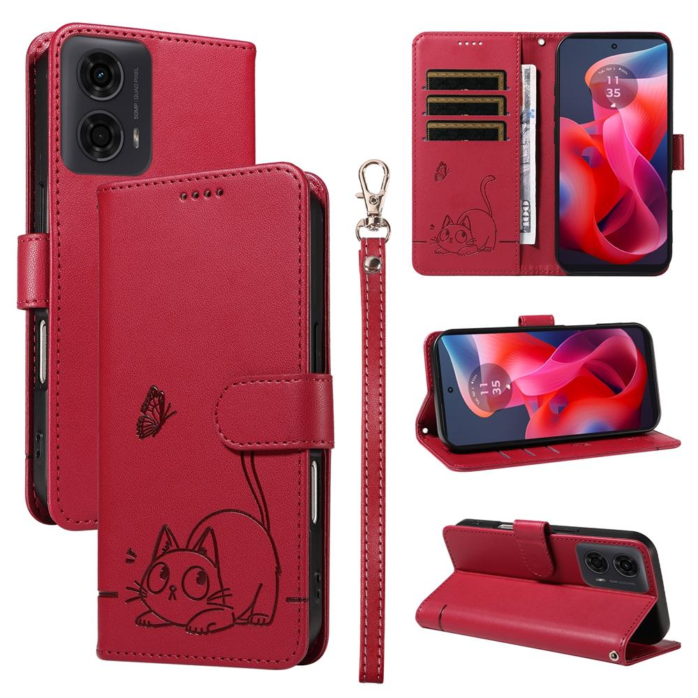 Magnetic Wallet Flip Case for Motorola Moto G04 G04S G05 G13 G23 G24 G32 G34 G45 G53 G54 G73 G85 5G | Cute Cat Embossed Design