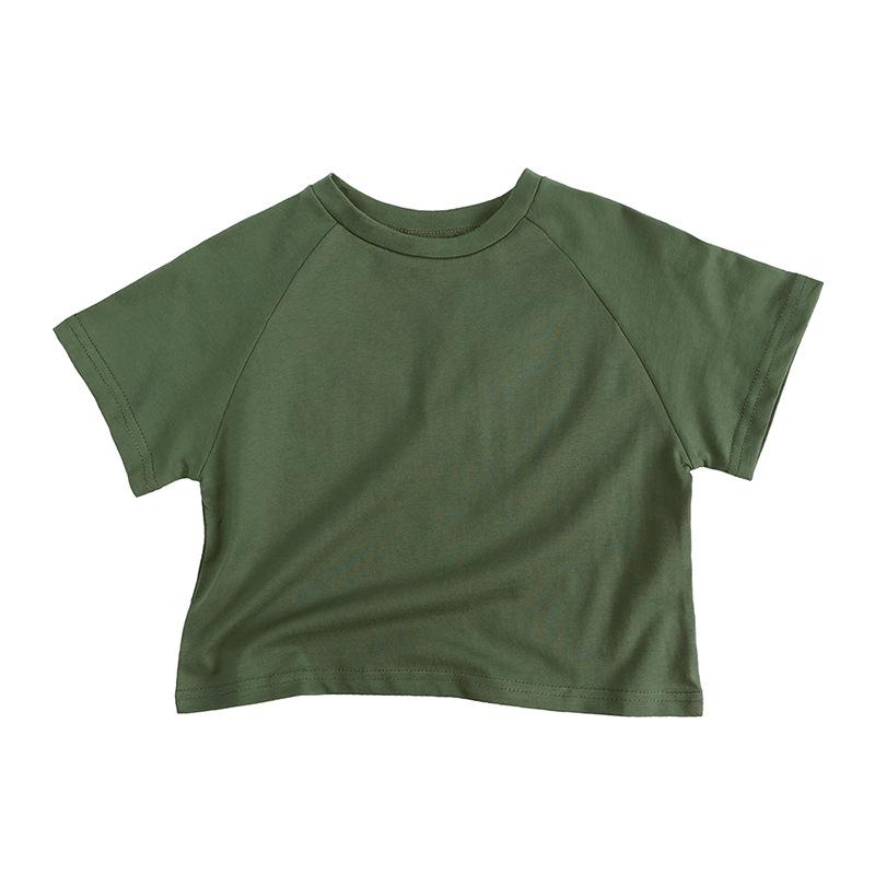 Children's Clothing Short Sleeved T-shirt Summer Children's Solid Color Bat Sleeve T-shirt Boys and Girls Round Neck Loose Top