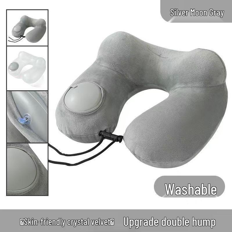 U-förmiges Reise-Nackenkissen - Zum Aufblasen drücken, Tragbare Stütze für Flüge und Geschäftsreisen