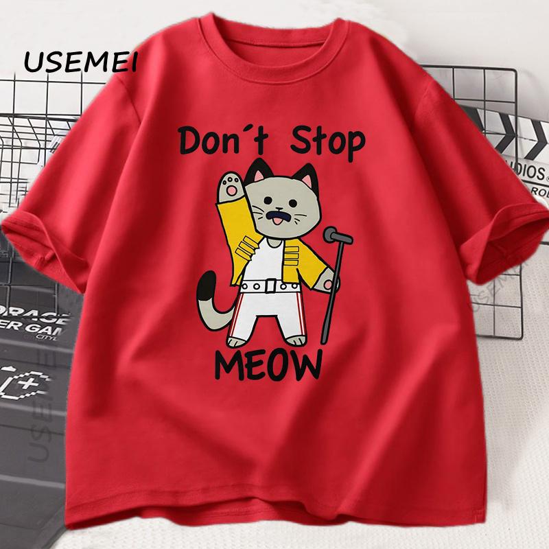 Dont Stop Meow TShirt Funny Cat Printed T Shirt Unisex Vintage Music Cotton Unisexs Tshirts Casual Unisex Short Sleeve Unisex S