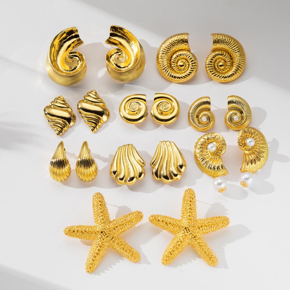 Alloy Beautiful Earrings With Geometric And Animal Designs Featuring Pearls Shells And