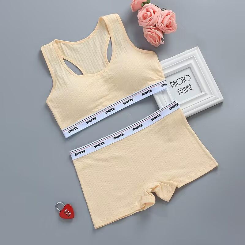 

Бюстгальтер для студентов подросткового возраста, бюстгальтер, трусики, нижнее белье для девочек-подростков, хлопковые комплекты нижнего белья one size бежевый