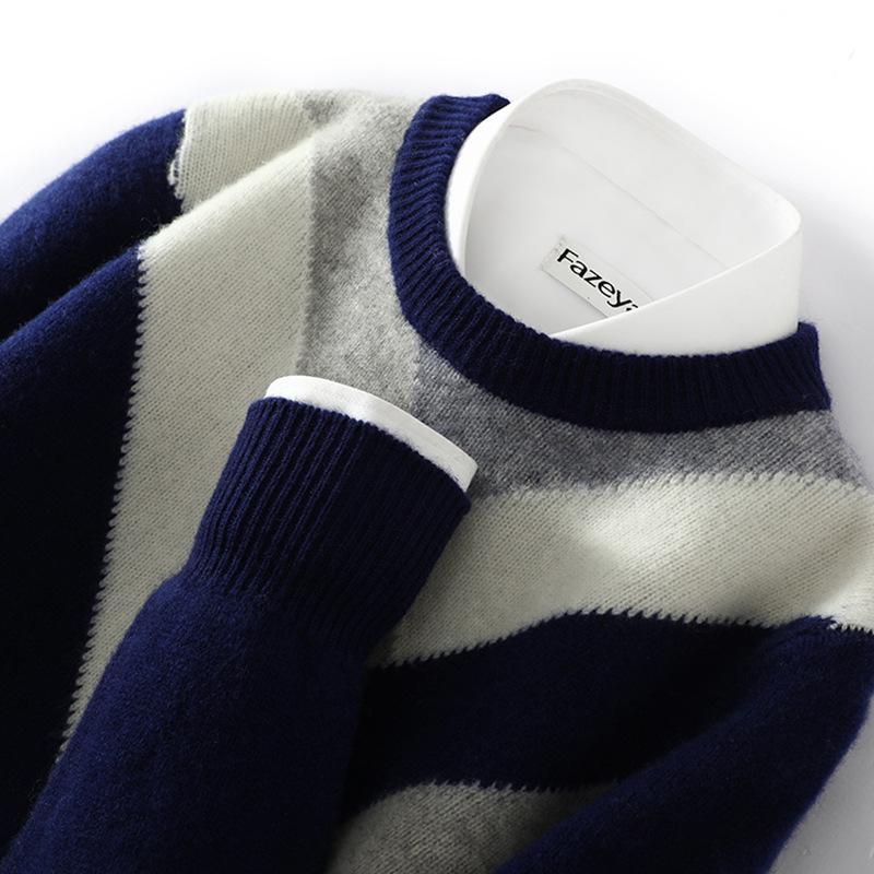 Men s Color Block Wool Sweater - Round Neck Loose Casual Knitwear XXL