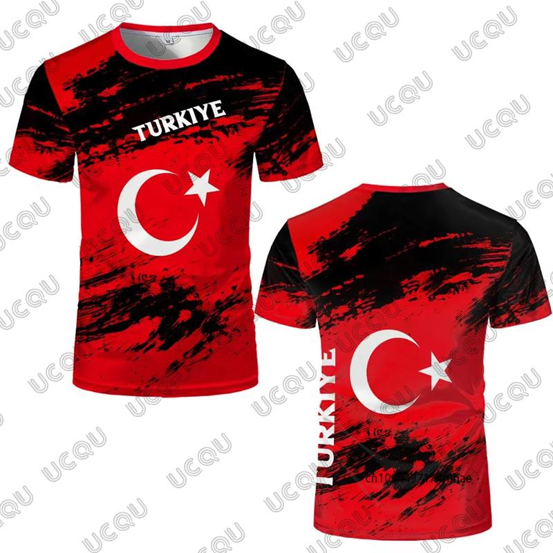 2026 New Turkish Flag Print Soccer Jersey For Men T-Shirt Summer Quick-Drying Sports Short Sleeve Tees Casual Kids/Adult Tops