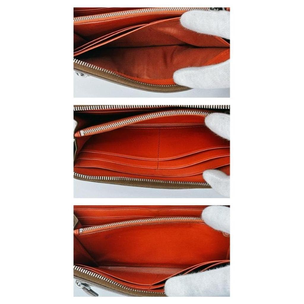 Used Prada Long Wallet L-shaped Zipper Leather Bi-color Brown Orange with GC