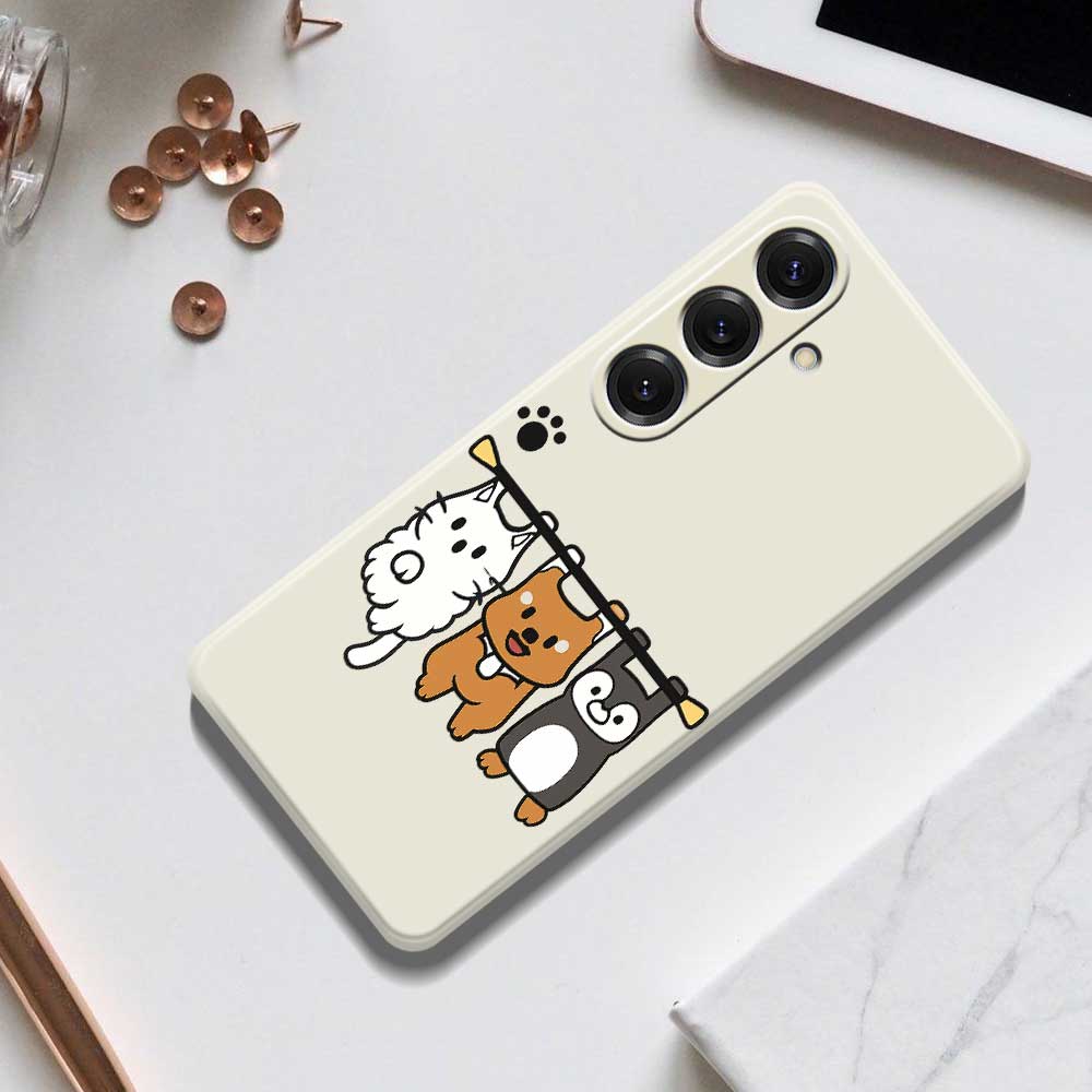 For Samsung Galaxy S25 Case Three Animal Dolls Pattern Printing Straight Edge TPU Phone Back Cover