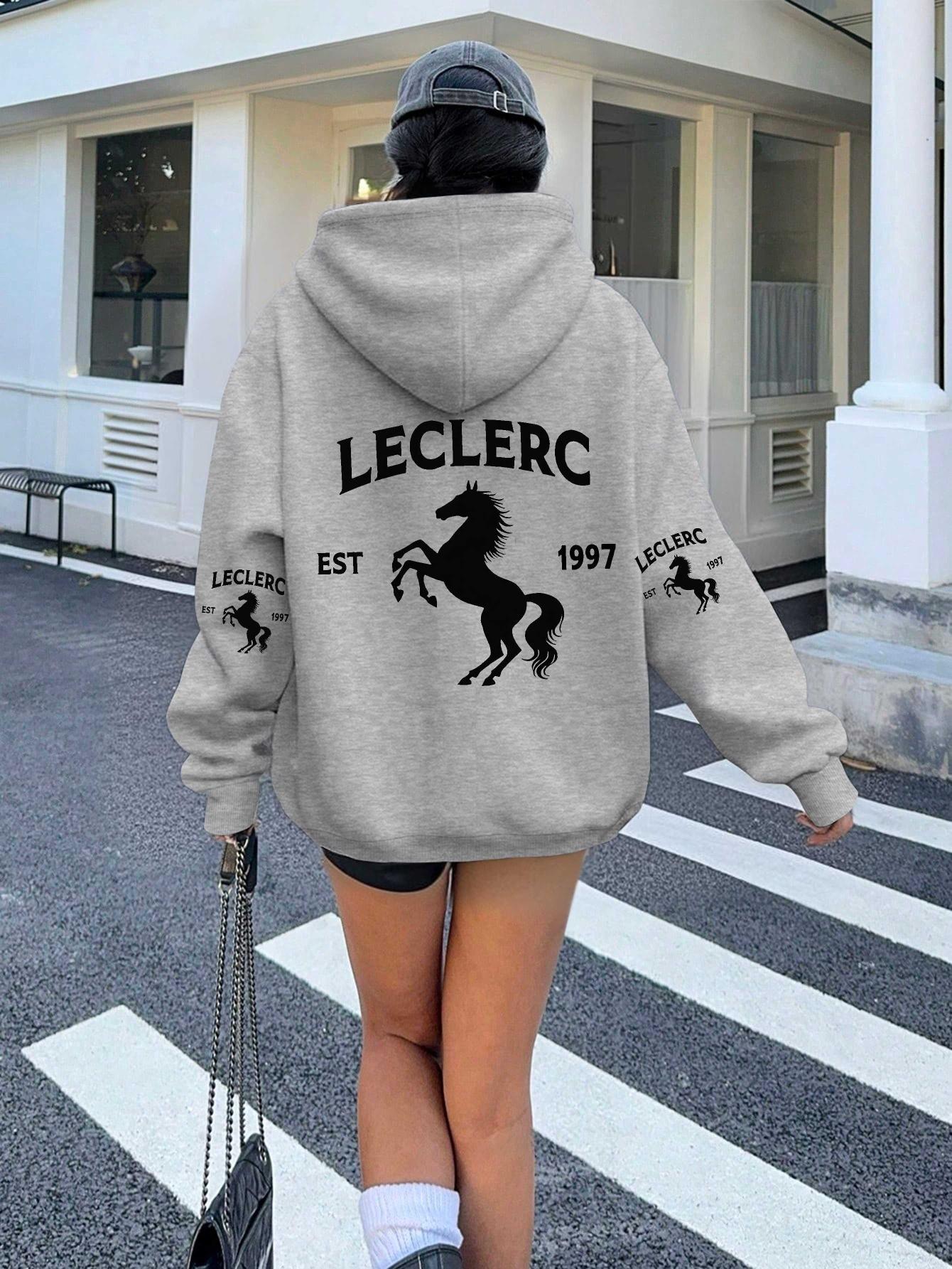 

Женские худи с логотипом Leclerc Встающий конь XXL серый