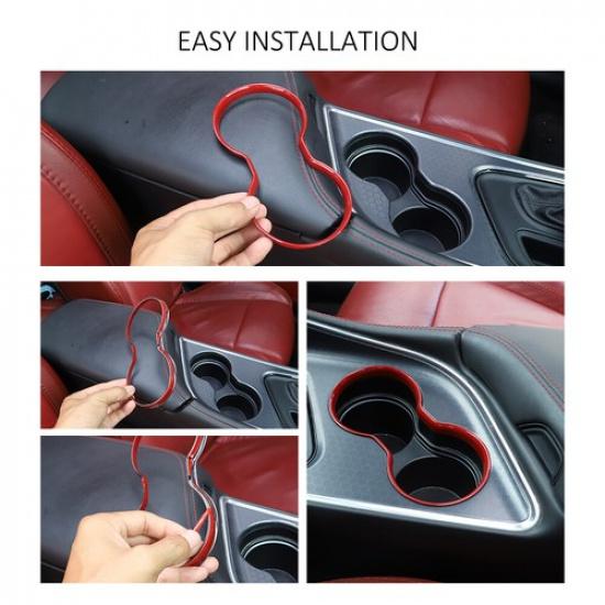 Red Front Gear Cup Holder Frame Trim Cover For Dodge Challenger 15+ Accessories