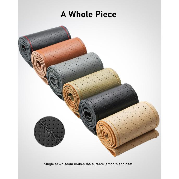 Belinous Perforated Leather Car Steering Wheel Cover (Size M4, Black) | Stitch On Wrap, Universal fit 13-20 Inch, Whole Piece of Cowhide, DIY