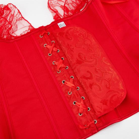 Women Shapewear Floral Lace Off Shoulder Corset Bodyshaper Top Boned Overbust Corset Breathable Waist Trainer with Adjustable Buckles