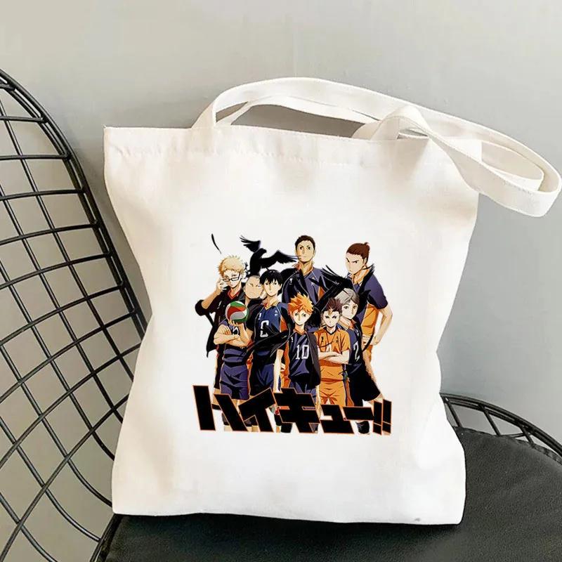 

Модная женская сумка через плечо с принтом аниме Haikyuu, повседневная сумка-тоут, эко-портативная дорожная сумка для покупок, школьная сумка