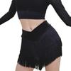 Latin Dance Practice Skirt With Detachable Fringe Hip Scarf Stretch Polyester Stage Performances Outfit For Women