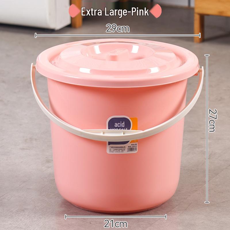 Portable Round Plastic Bucket with Lid - Thickened for Household Use, Storage, Cleaning, and Children's Beach Fun