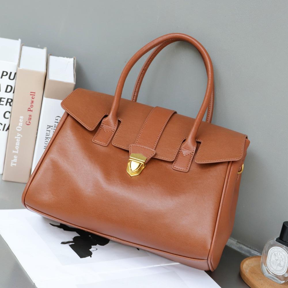Retro Genuine Leather Women s Shoulder Bag Daily hangbag cowhide Large Capacity Tote Bag Briefcase Business Trip Commuting Bag коричневый 8490₽