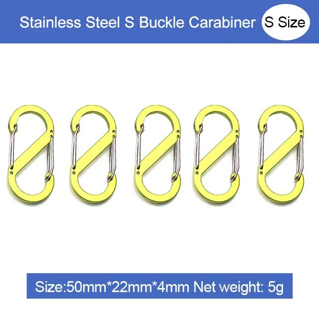 5Pcs Stainless Steel S Type Carabiner with Lock Mini Keychain Hook Anti-Theft Outdoor Camping Backpack Buckle Key-Lock Tool