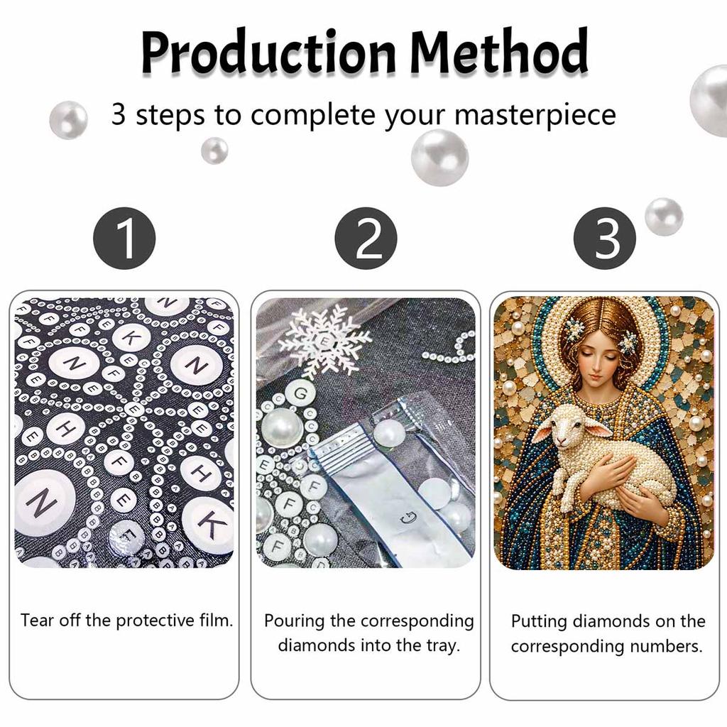 DIY 3D Pearl Diamond Painting Art Set Virgin Mary and Lamb Home Decor Art Set Wall Art