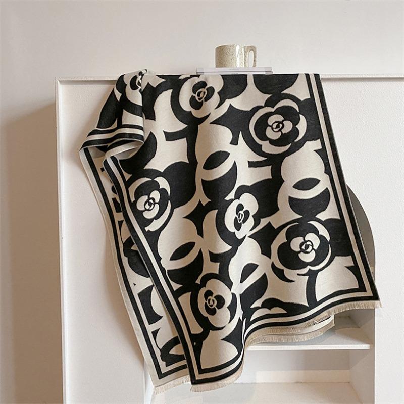 Camellia cashmere scarf women's winter senior sense versatile thickened warm scarf air conditioner shawl