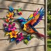 Hand Painted Iron Art Bird Wall Hanging Colorful Flower Colorful Birds Sculpture  Balcony Patio
