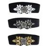 Rose Flower Women Waistband Wide Rhinestone Waist Belt Casual Elastic Cummerbunds  Jacket