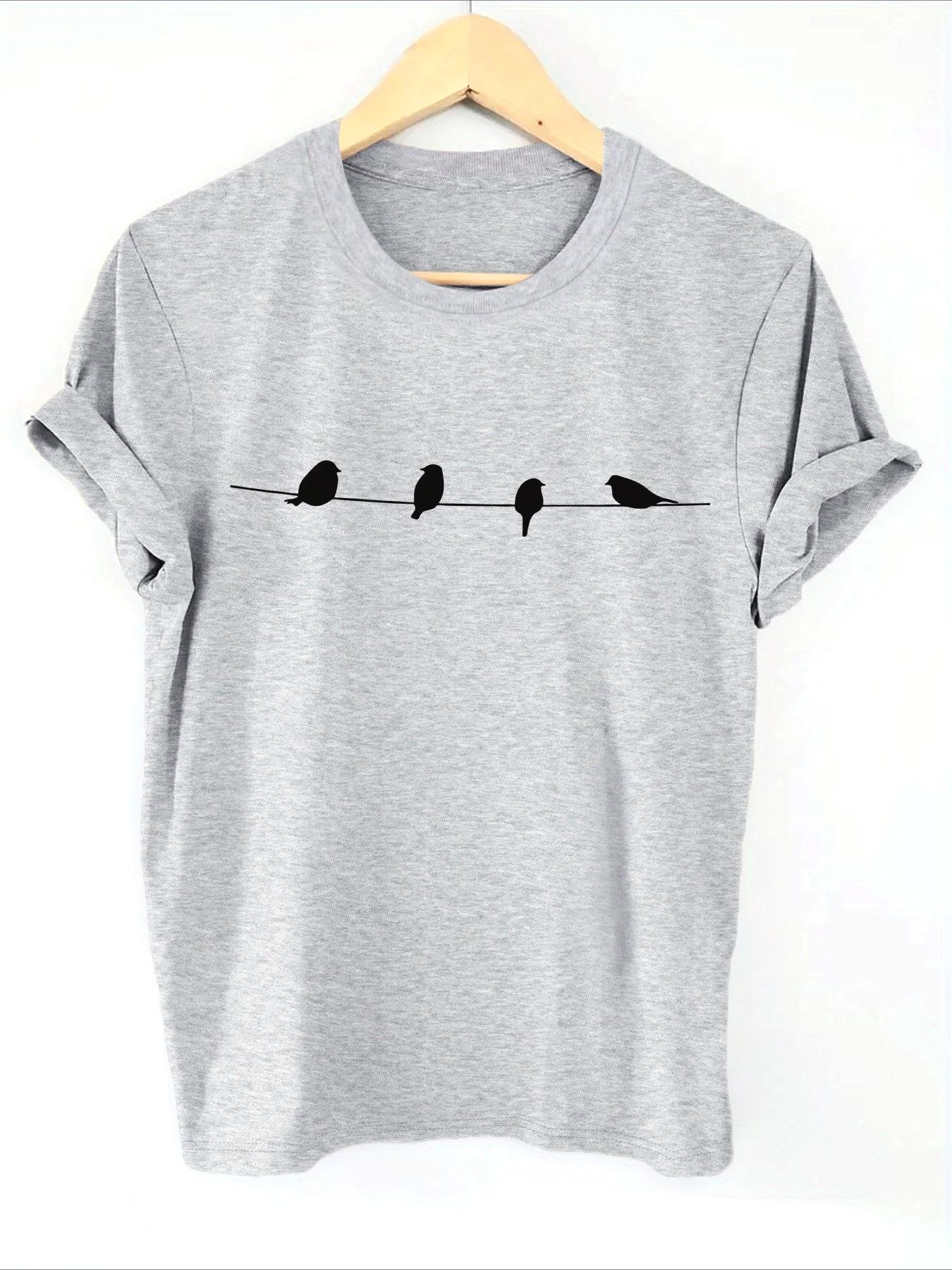

Bird Printed Casual Top Summer Womens Clothing Bird Print Tshirt Short Sleeve Crew Neck EUnisex Summer Oneck Short Sleeve Tops S