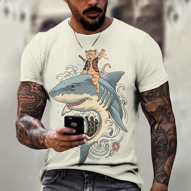 Animal T-Shirts For Men Summer Short Sleeve Tee Japanese Samurai Pattern Print Oversized Clothing Fashion Casual Streetwear