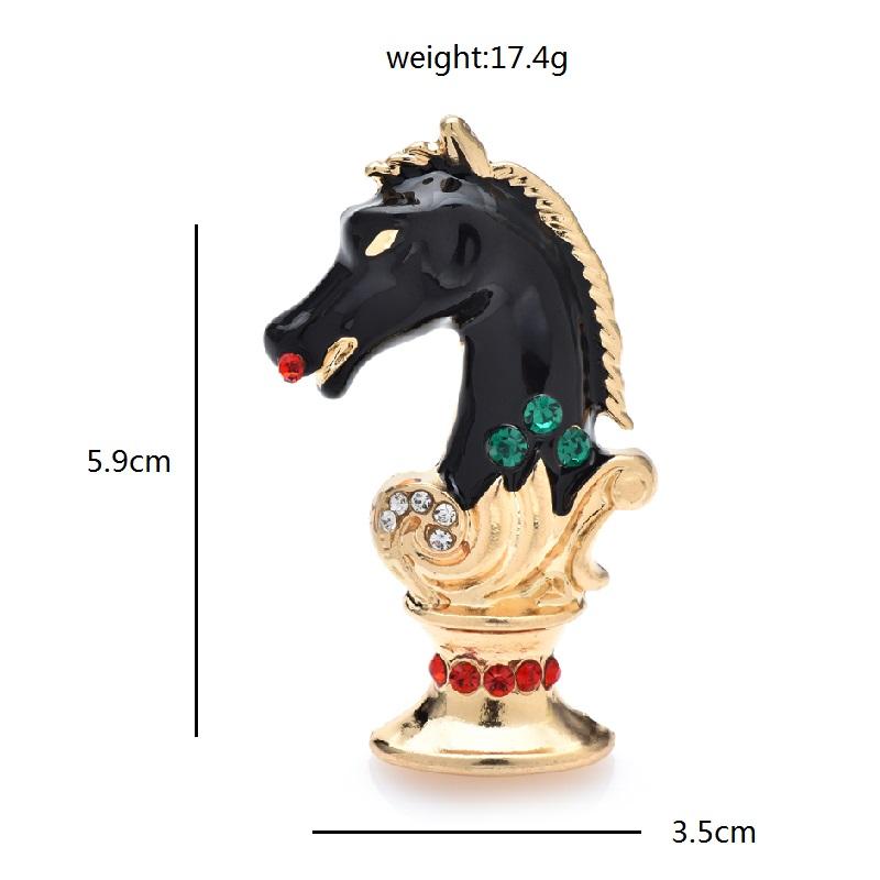 Blucome Horse Chess Brooches For Women Unisex Black Enamel Animal Figure Party Casual Brooch Pin Gifts