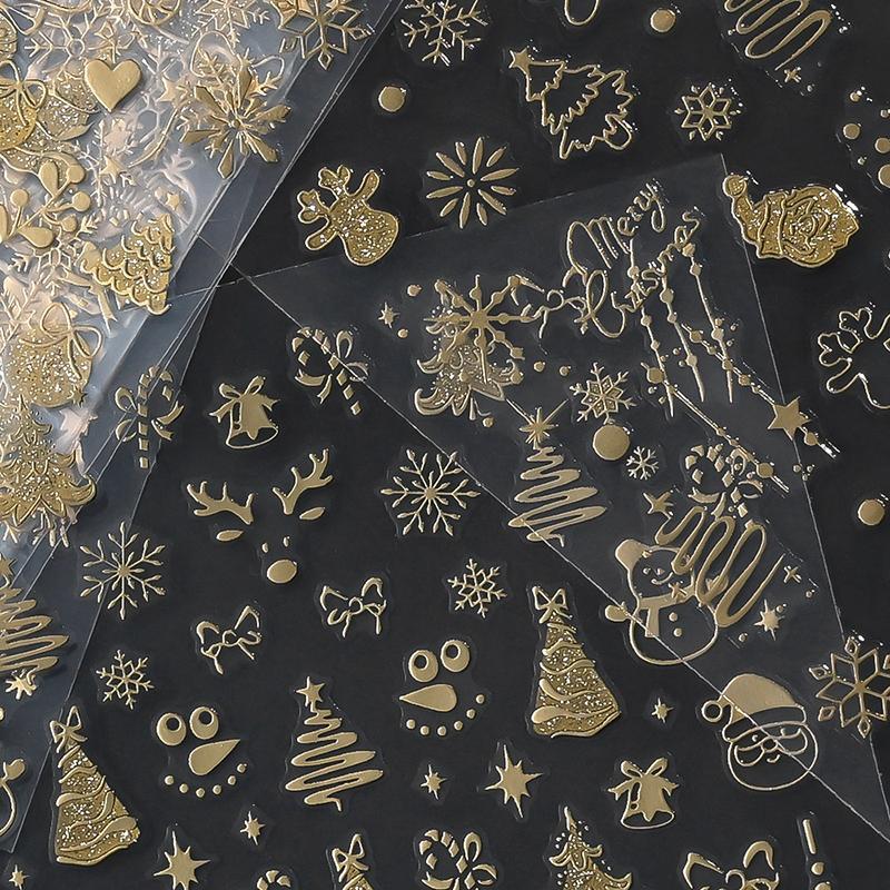 1Sheet Gold 3D Christmas Nail Foil Stickers Sparkling Snowflake Christmas Tree Snow Globe Snowflake Nail Slider Nail Stickers