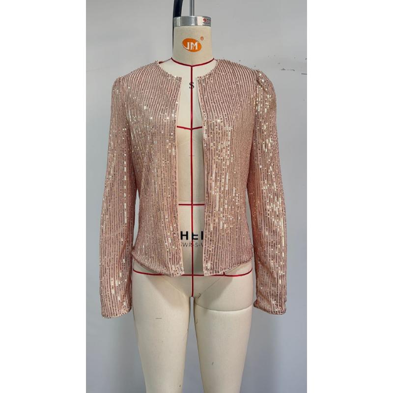 Women's Sparkly Sequin Long Sleeve Open Front Jacket Casual Versatile Party Evening Blazer Coat