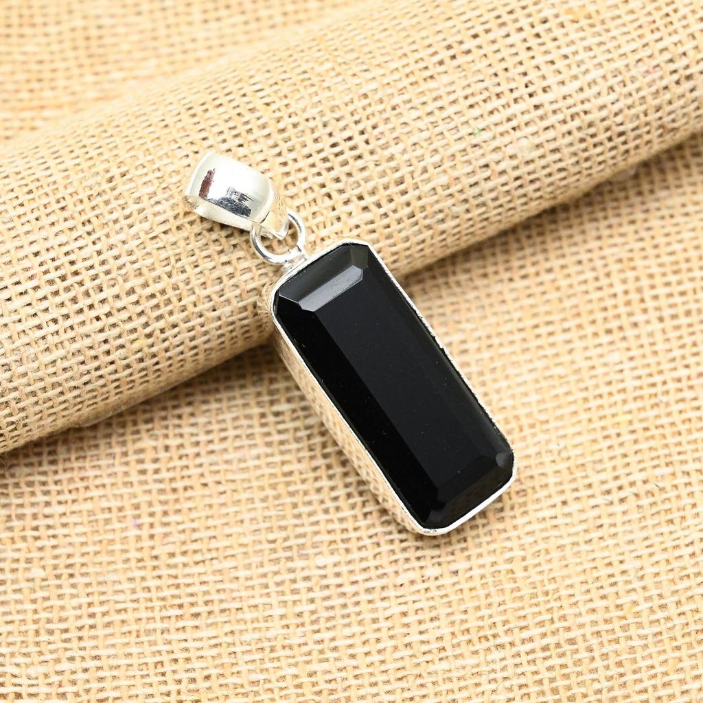 Schwarzer Spinell Edelstein 925 Sterling Silber Schmuck Handgemacht Wunderschöner Anhänger für Frauen
