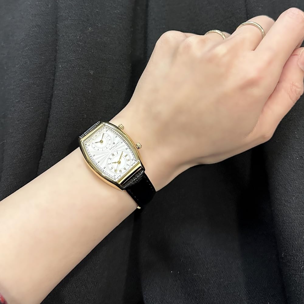 Watch Leather Strap Unisex Rectangle Square Dual Time Gold Black [Salvatore Mara] Men's Women's [] No.2