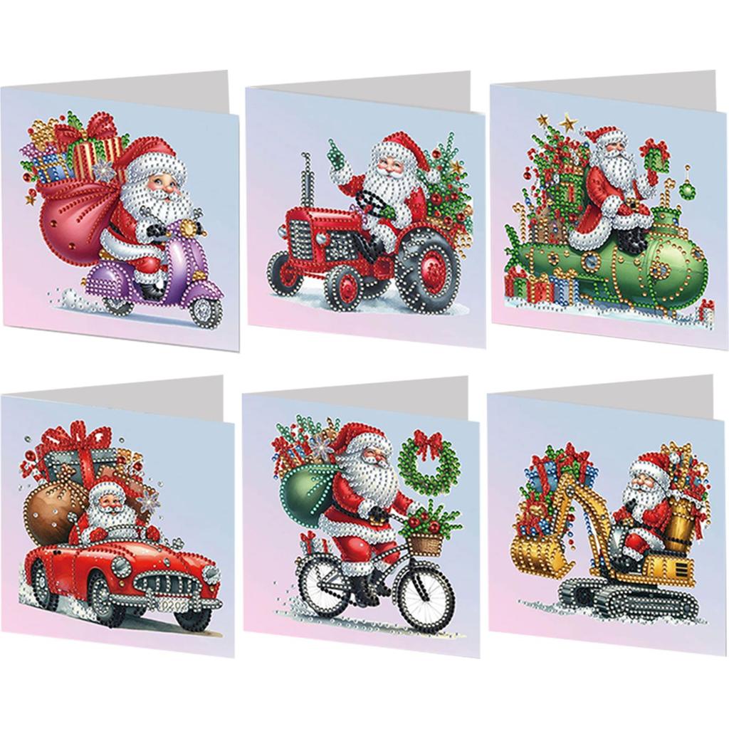 6pcs DIY Rhinestone Diamond Art Mosaic Postcards Xmas Theme Diamond Art Greeting Cards for Holiday Blessings Christmas Gift