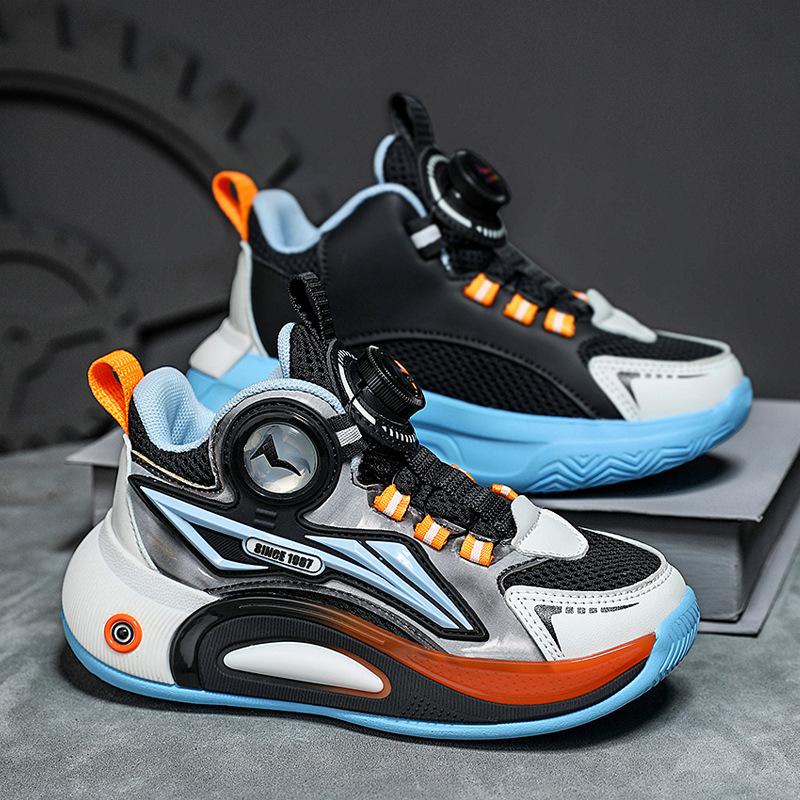 

Children s basketball shoes boys mesh breathable new button sneakers soft elastic sole running shoes 40