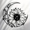 Sunflower Metal Wall Art Intricate Blackwork Crescent Moon Sun Design Home Patio Balcony Decor Housewarming Gift