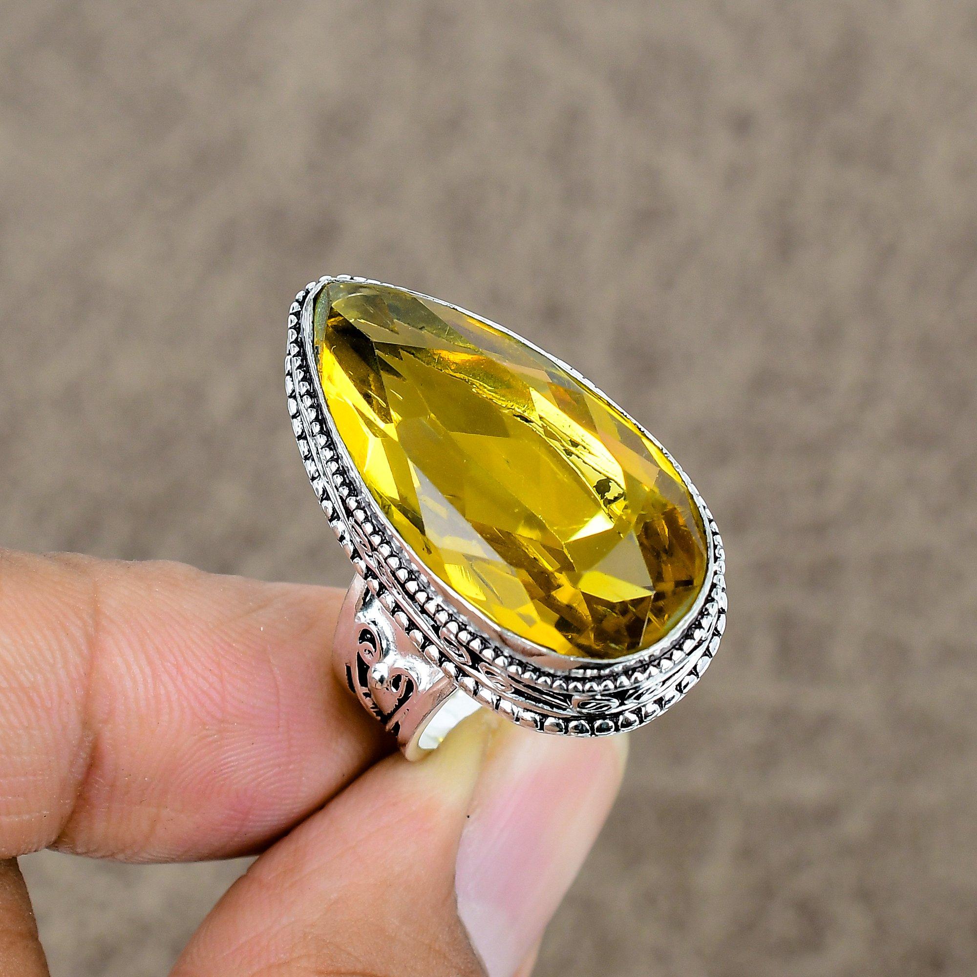 

Citrine Genstone Handmade 925 Sterling Silver Jewelry Ring Size 8 KKG-468