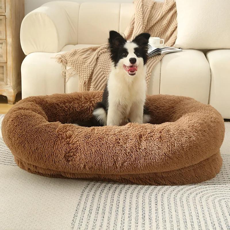 Round Plush Pet Bed for Dogs Cats Fluffy Warm Soft Circle Cushion Mat Detachable Washable Dog Sofa for Kennel Cozy Sleeping Mattress