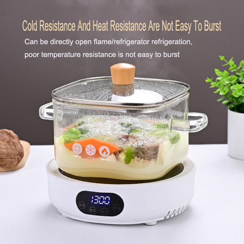 Thickened Borosilicate Heat Resistant Glass Pot Electric Stove Open Flame Cooking Dual Handle Health Glass Pot For Soup Noodles