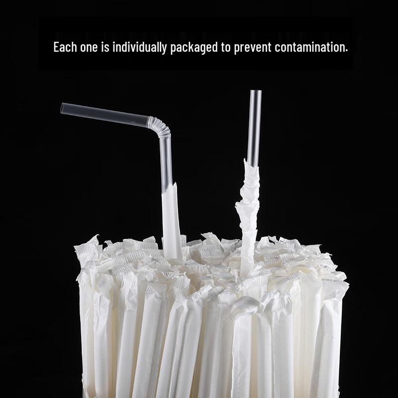 JingQingFu Individually Wrapped Clear PP Plastic Drinking Straws