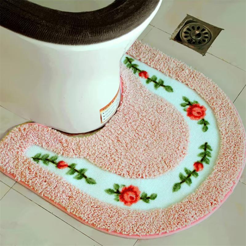 Tappetino Deluxe per Pavimento del Bagno Stile Moderno di Lusso Leggero Peluche Tappetino a U per WC Assorbente Antiscivolo Lavabile in Lavatrice 1 pz