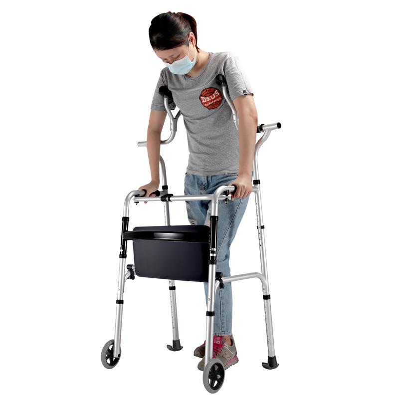 Elderly Walker with Wheeled Trolley and Handrail for Assisted Walking and Lower Limb Training