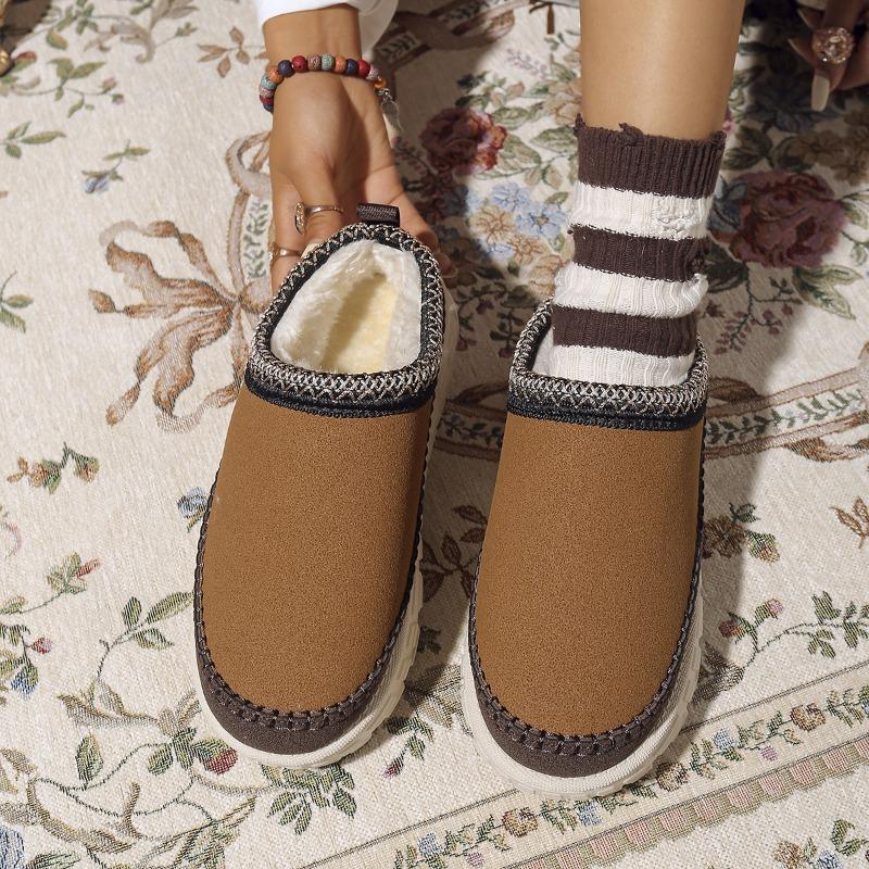 2025 Winter Platform Cotton Slippers Women's Plus Size Muffins Fleece Warm Lace Lazy Toe Slippers