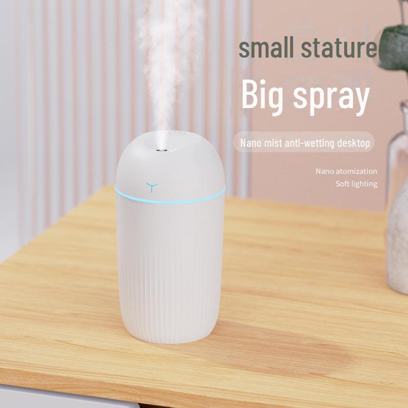 Umidificator compact USB: Mini pulverizator de aer cu lumină ambientală și ceață mare pentru birou