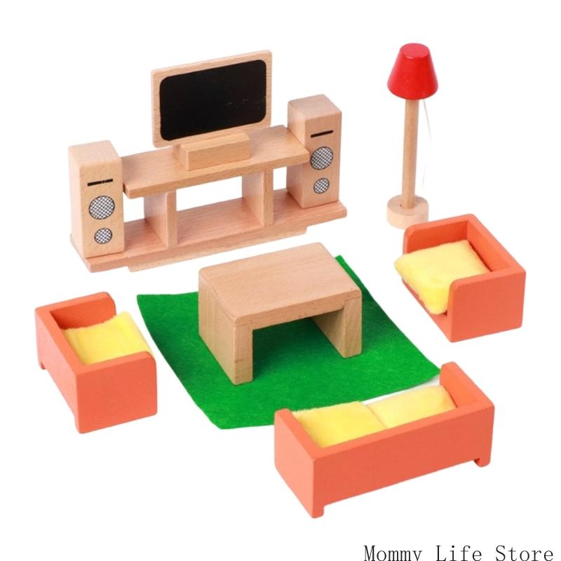 Wooden Miniature Furniture Playset Kids Role Playing Game Scene Arrangement Toy