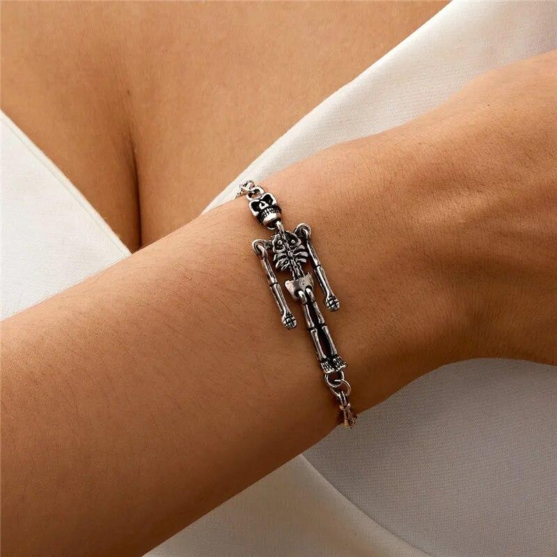 Vintage Halloween Human Skeleton Bracelet for Women Men Fashion Punk Charm Metal Skull Chain Bracelets 2023 Jewelry Gifts Unisex