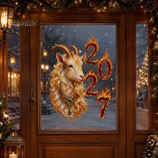 Auspicious 2027 Year of Sheep Decor Goat Window Cling, Golden?White Zodiac Static Glass New Decal Sticker, Lunar Spring Festival for Home