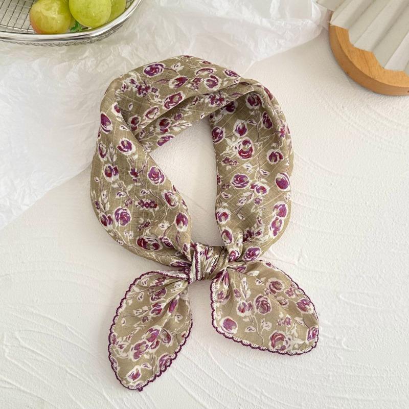 Silk scarf new retro literary cotton and linen square scarf decorative scarf floral headscarf headband multi-purpose scarf small shawl